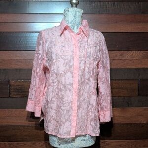 Alfred Dunner Pink Floral Lace Blouse